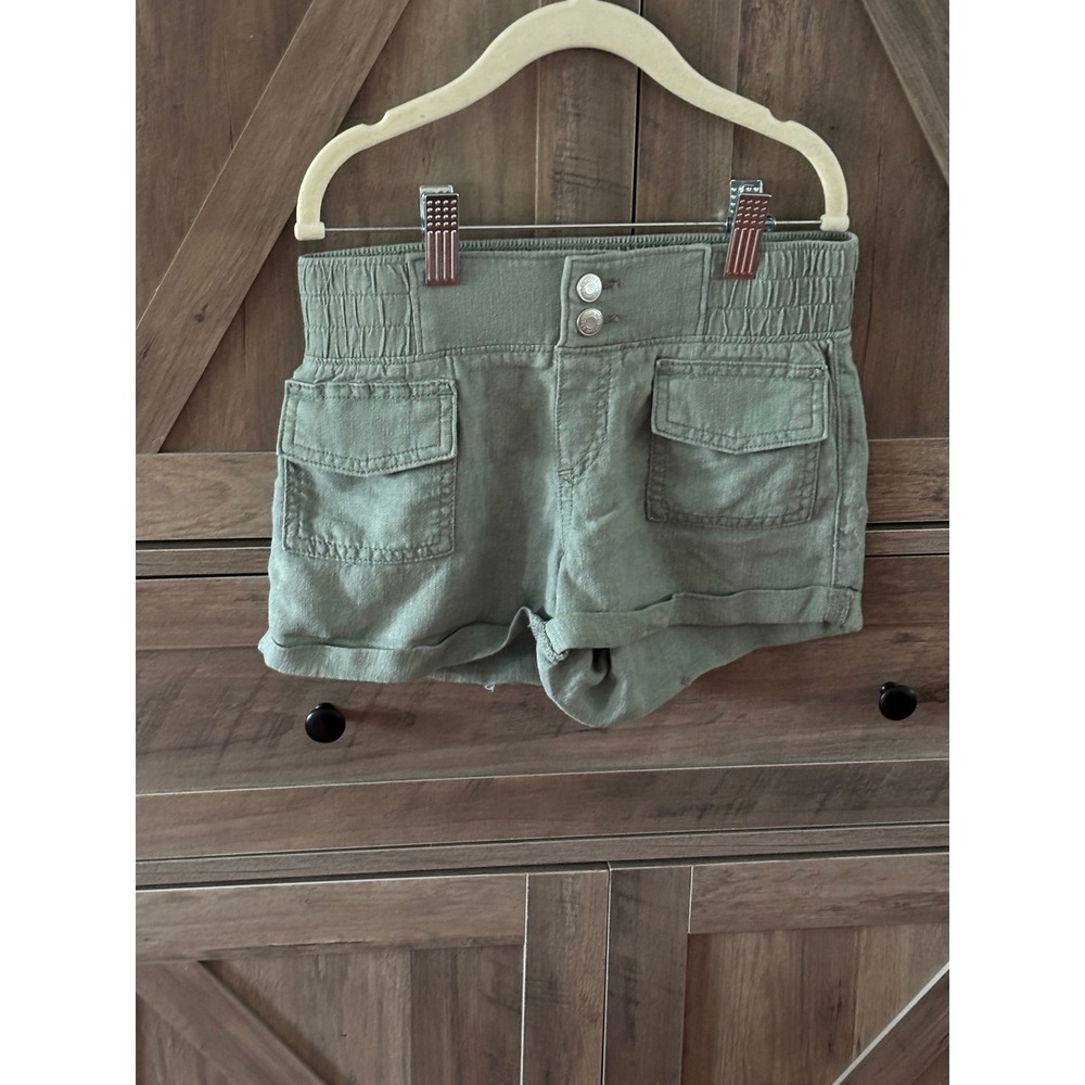 Abercrombie Kids Girls Sage Green Linen Blend Utility Shorts Size 7/8 Smocked